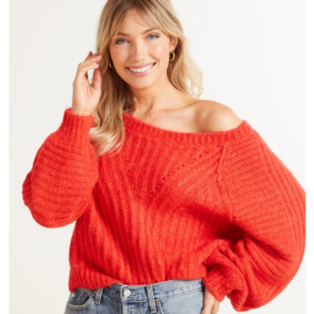 Free People Carter Boat Neck Long Blouson Sleeve Statement Sweater
